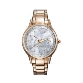 ESPRIT Damenarmbanduhr ES-JANE ROSE GOLD, Edelstahl, Quartzwerk, analog, Metallband, vergoldet, Zirconia, Datumsanzeige