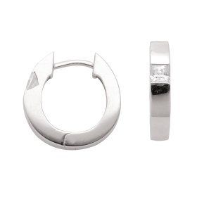 Ohrstecker Scharniercreole 15,5mm Durchmesser 925 Silber mit quadratischem Zirconia rhodiniert