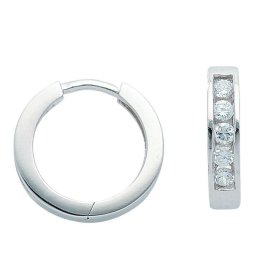 Scharniercreole, Silber 925, rhodiniert, mit 5 Zirconia, Durchmesser 14 mm