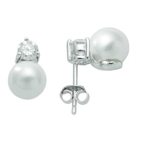 Ohrstecker, 925 Silber, mit Zirconia und Perlimitation